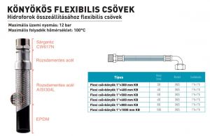 Flexibilis bekötőcső 1coll KB 300mm könyökös